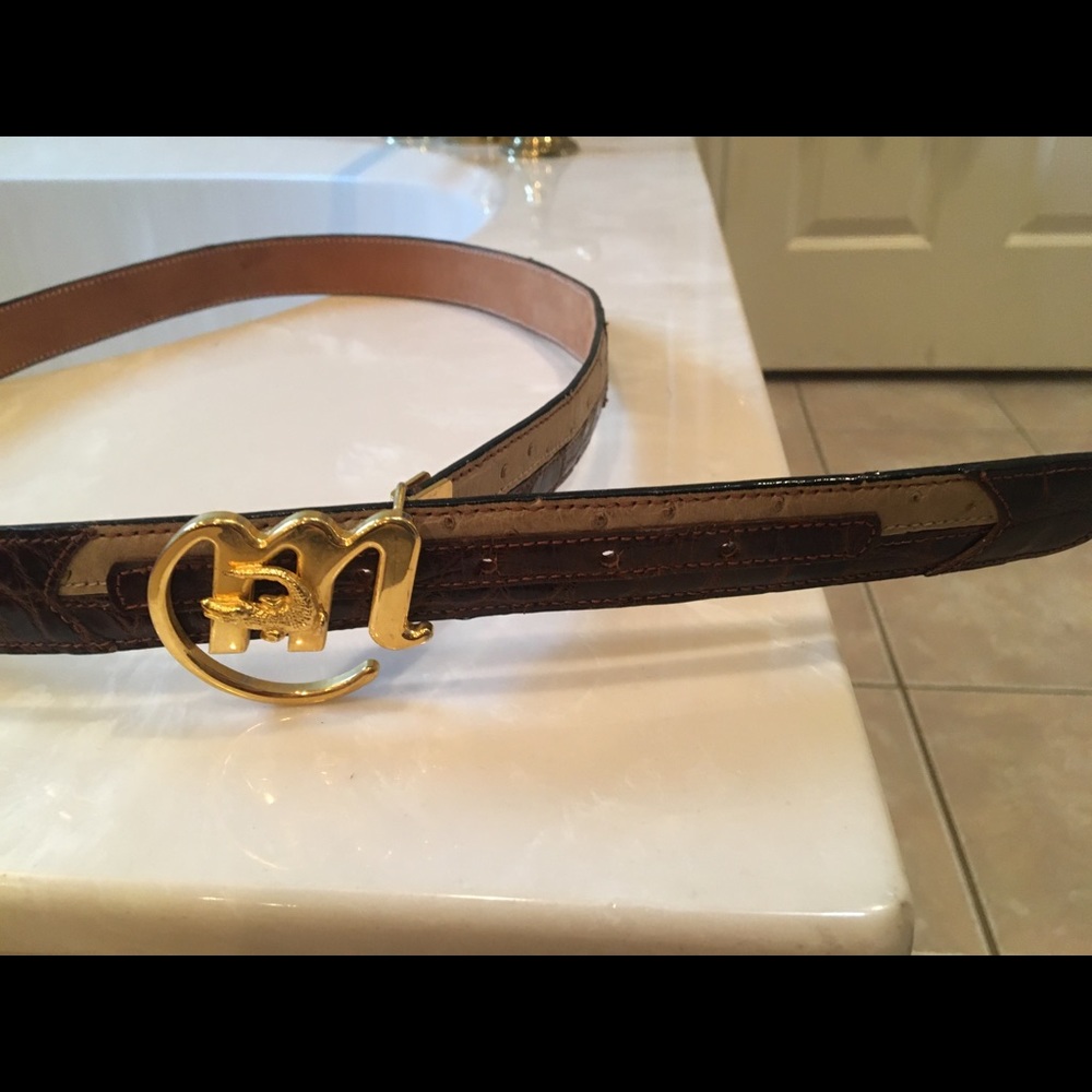 Brown/beige two tone Mauri gator and ostrich belt